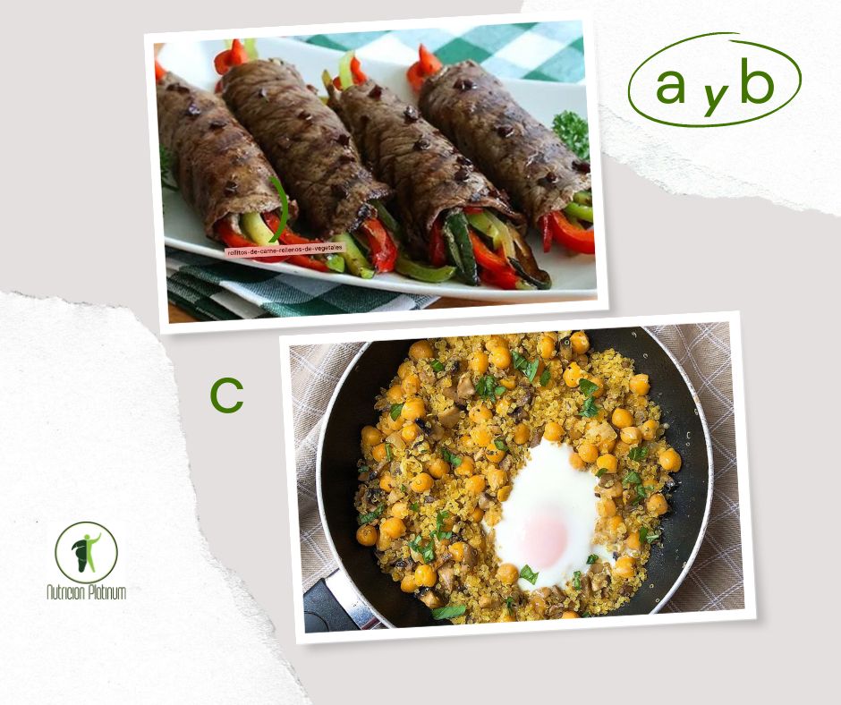 Rollitos de carne rellenos de vegetales con quinoa con garbanzos y curry